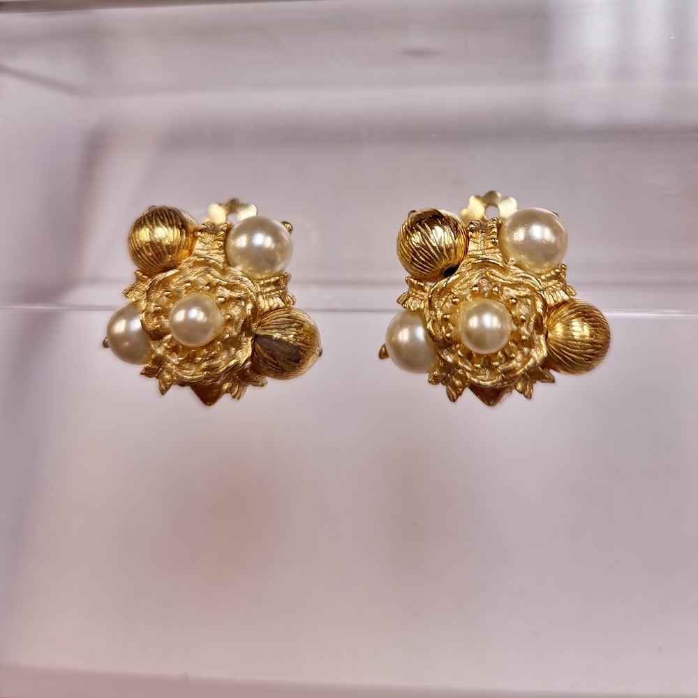 Faux Pearl Gold Tone Clip Ons